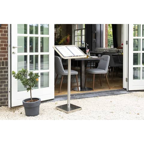 Leggio portamenù Securit® in legno e acciaio 54x36x115 cm naturale MCS-115-TE